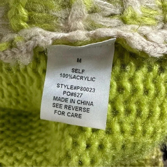 Urban Breeze M oversize lime green + cream checkerboard bell sleeve sweater‎ - Picture 9 of 9